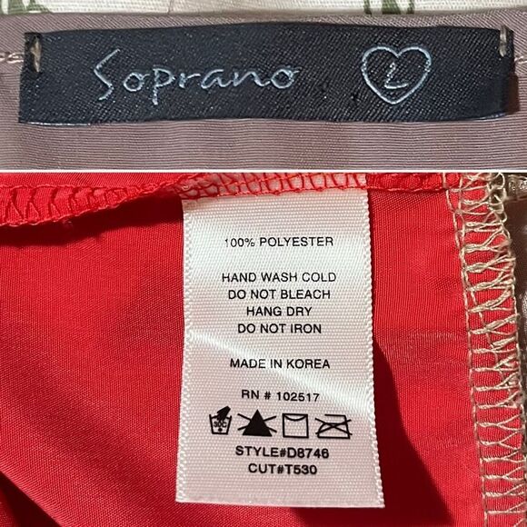 Soprano Short Sleeve Doman Colorblock Mini Dress Coral Red Camel Tan L - Picture 8 of 9